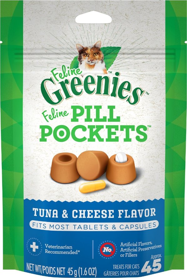 Pill Pockets Feline Tuna & Cheese Flavor Cat Treats, 45 count - Chewy.com