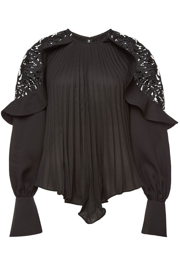 - Pleated Blouse with Lace