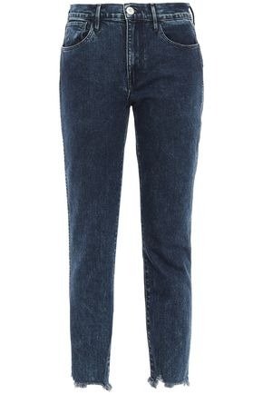 Cropped distressed high-rise slim-leg jeans