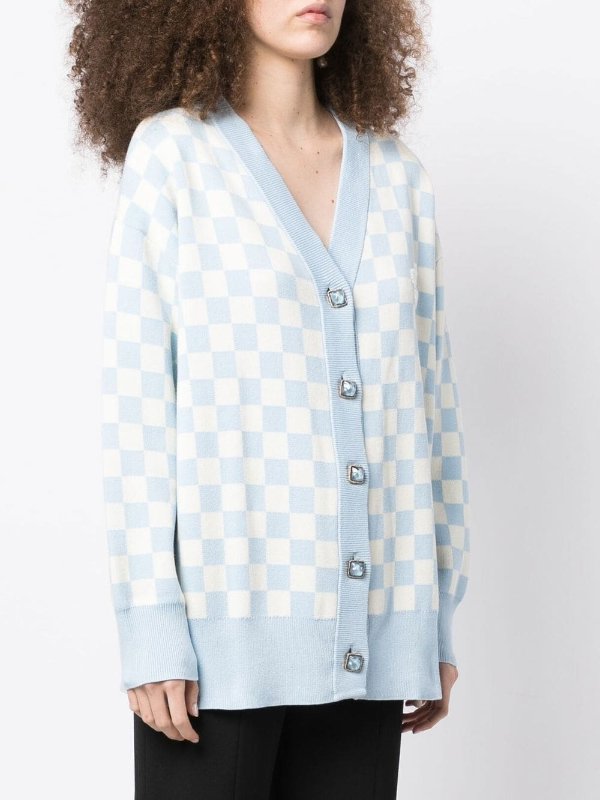 checkerboard-knit V-neck cardigan