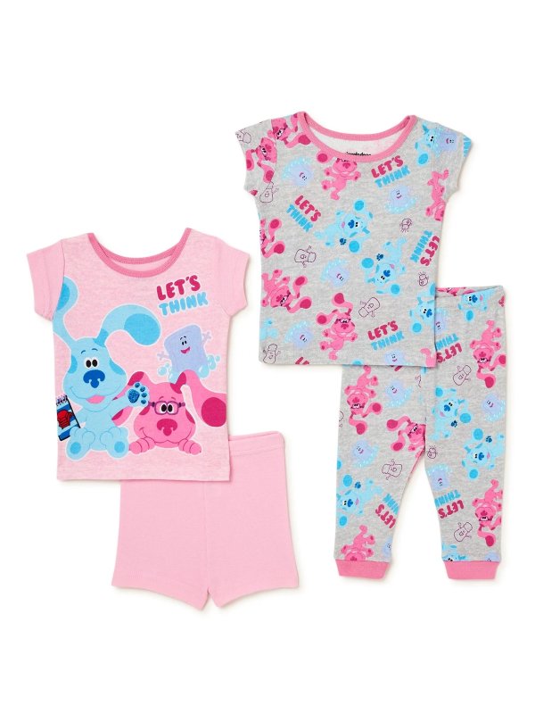 Baby and Toddler Girl T-Shirt, Short, and Pants Pajama Set, 4-Piece, Sizes 12M-4T