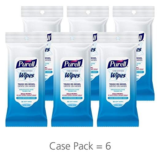 Hand Sanitizing Wipes, Clean Refreshing Scent, 20 Count Travel Pack (Pack of 6) - 9124-09-EC