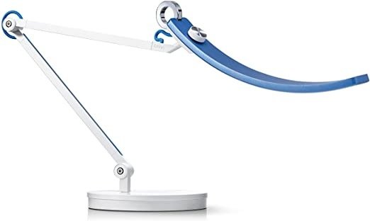 e-Reading LED Desk Lamp -World's First Desk Lamp for Monitors -Eye Care, Modern, Ergonomic, Dimmable, Warm/ Cool White -Perfect for Architects, Studying, Designers, Engineers, Gaming –Blue