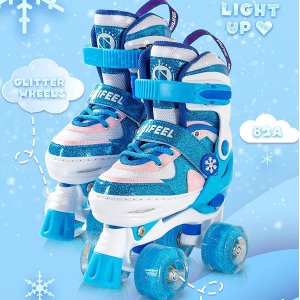Sulifeel Rainbow Unicorn 4 Size Adjustable Light up Roller Skates for Girls Boys for Kids
