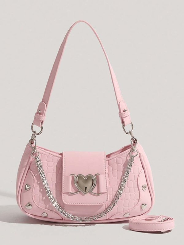 Fashionable Y2k Style Women's Bag, Cute Heart-shaped Bag, Waterproof, Can Be Used As Handbag Or Shoulder Bag, Comes With A Short Chain For Decoration. Made Of Pu Leather, Suitable For Women, Girls, Students, Newcomers To Work, White-collar Workers Or Business Travelers