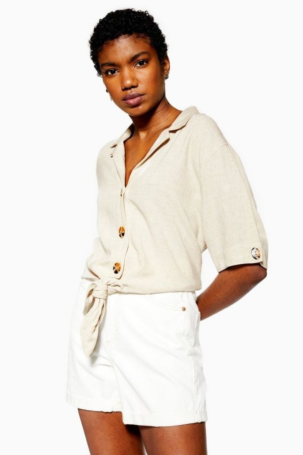 Knot Front Shirt With Linen