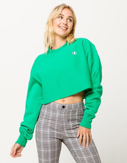 Reverse Weave Green Womens Crop Sweatshirt