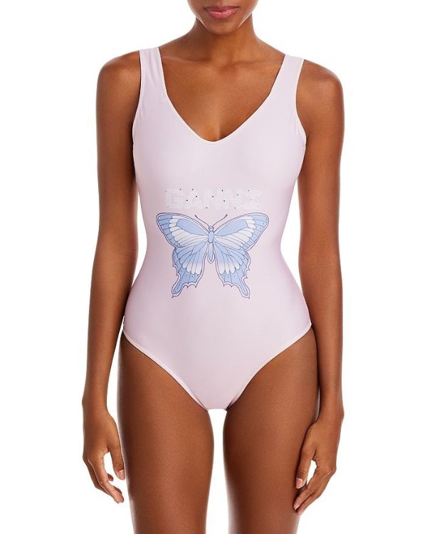 Butterfly Graphic Embellished One Piece Swimsuit