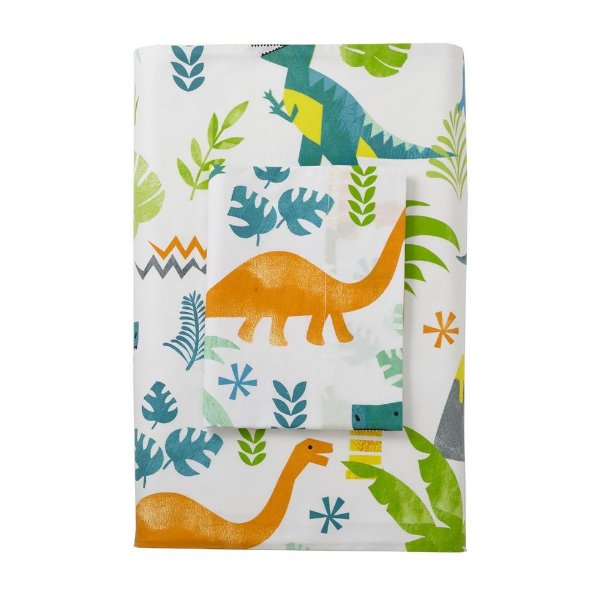 Giant Dinos Multicolored 200 Thread Count Cotton Percale Full Flat Sheet