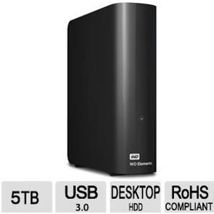 5 TB Western Digital Elements USB 3.0移动硬盘 (WDBWLG0050HBK-NESN)