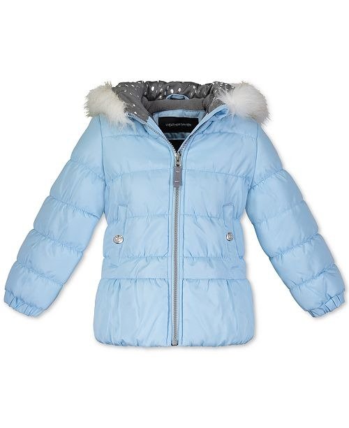 Little Girls Hooded Puffer Jacket With Faux-Fur Trim & Hat