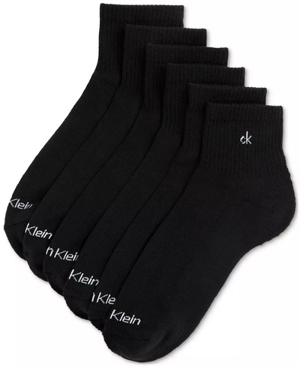 Athleisure Men's Solid Cushion Quarter Socks, Six Pairs