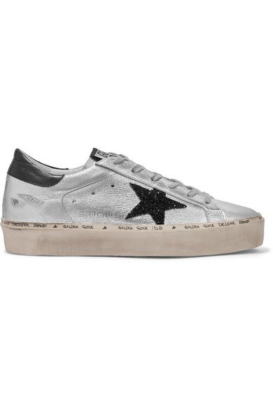 Hi Star glittered distressed metallic leather platform sneakers