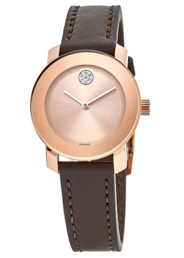 Bold Rose Gold Tone Brown Leather Strap Women's Watch