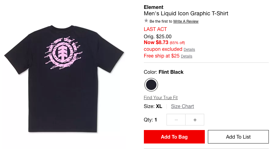 Element Men's Liquid Icon Graphic T-Shirt男士T恤