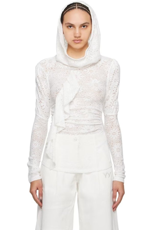 White Floral Lace Hoodie