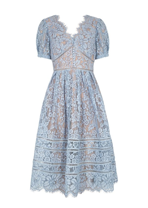Blue guipure lace midi dress