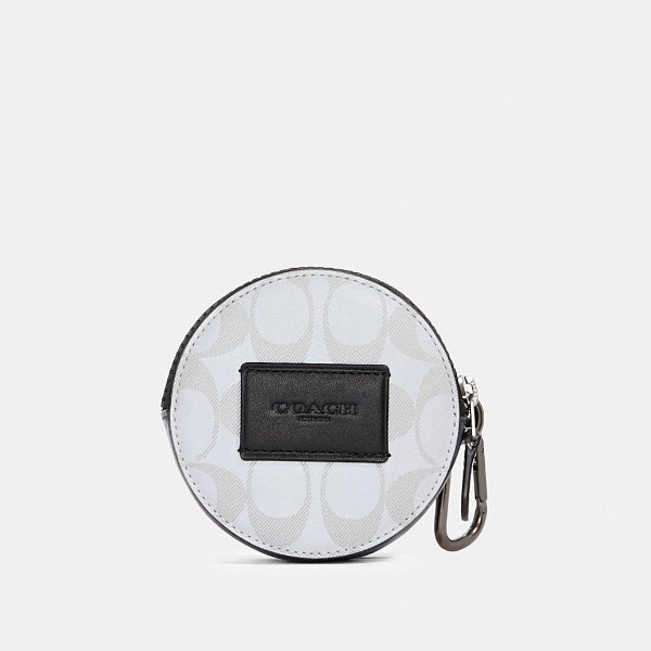 Round Hybrid Pouch in Reflective Signature Canvas