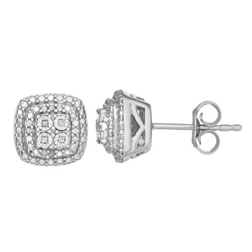 Sterling Silver 1/10 Carat T.W. Diamond Halo Stud Earrings