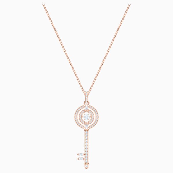 Sparkling Dance Key Pendant, White, Rose-gold tone plated by