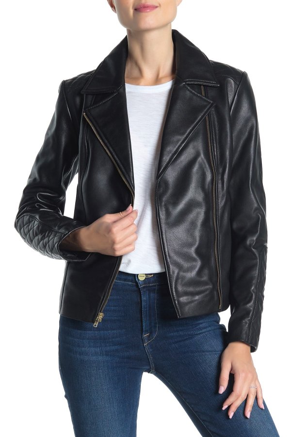 Quilted Lambskin Leather Moto Jacket