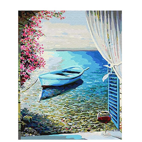 iCoostor  Paint by Numbers DIY Acrylic Painting Kit for Kids & Adults- 16" x 20"Sea Wiew Outside The Window Pattern
