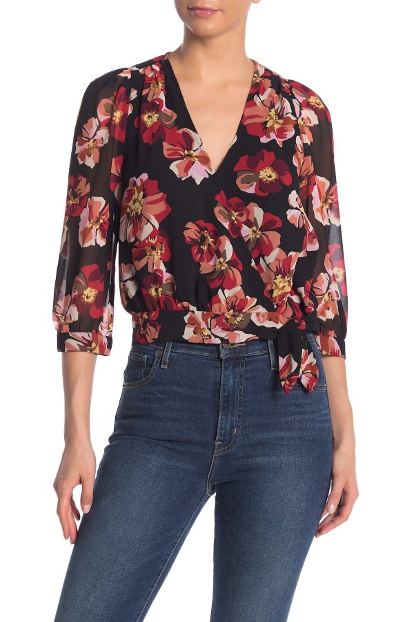 Floral Long Sleeve Wrap Shirt (Regular & Plus Size)