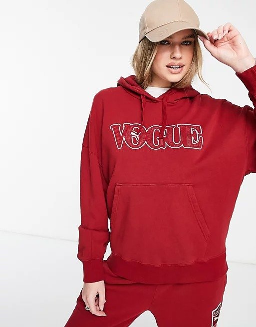 x Vogue oversized hoodie with print in red