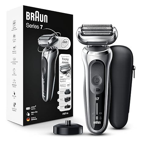 Electric Razor for Men, Series 7 7027cs 360 Flex Head Electric Shaver with Beard Trimmer, Rechargeable, Wet & Dry with Charging Stand and Travel Case