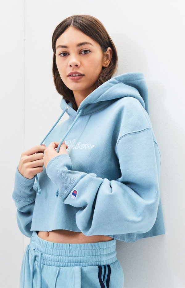 Champion Light Blue Reverse Weave Cropped Hoodie