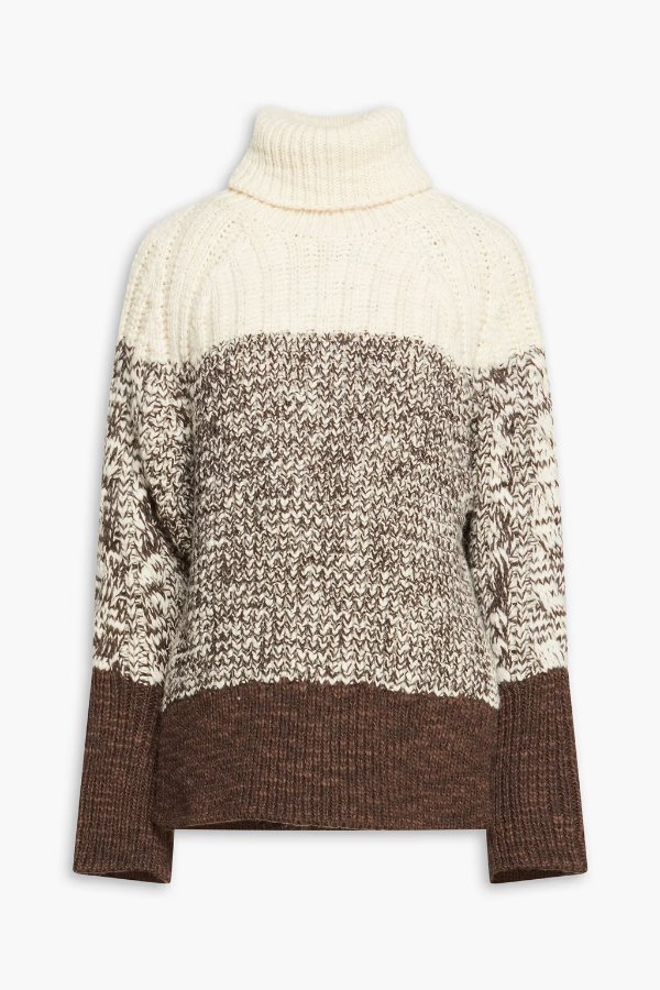 Color-block marled ribbed wool turtleneck sweater