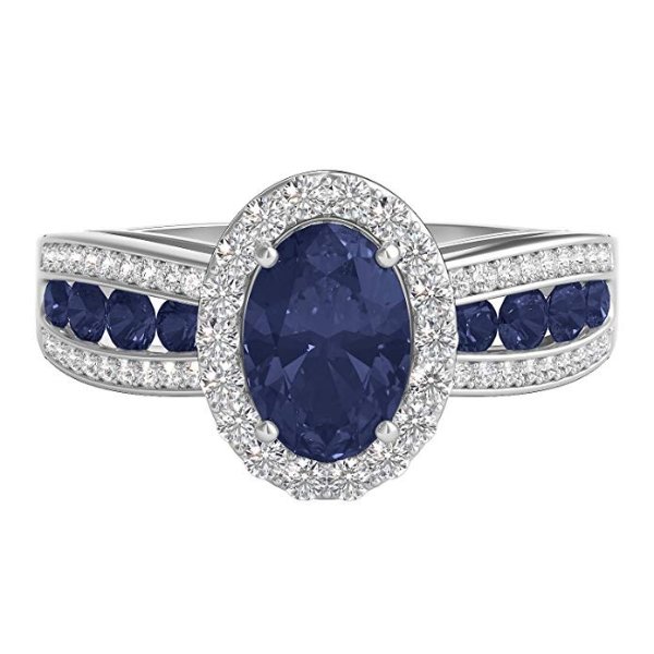s 10K White Gold Natural Blue Sapphire and 1/4 cttw Round Single-Cut Diamond (I-J Color, I2-I3 Clarity) Ring, Size 7