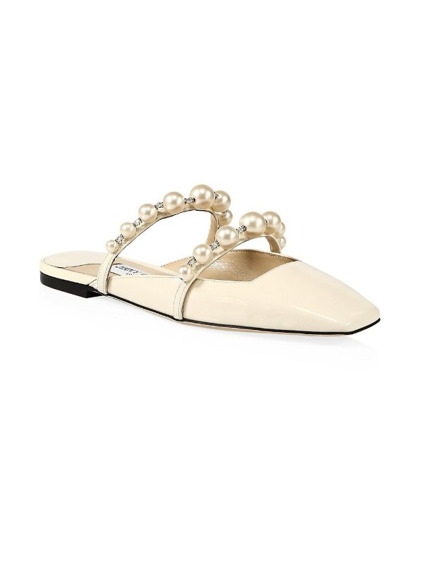 Amaya Faux Pearl-Embellished Patent Leather Mules