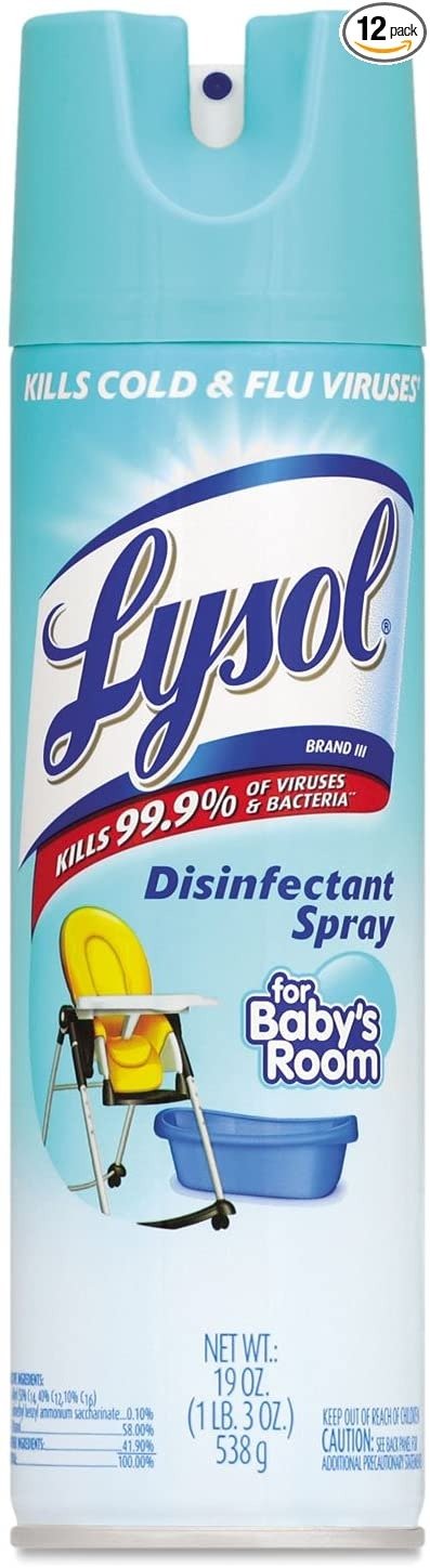 Professional LYSOL Brand Disinfectant Spray, Baby's Room, 19 oz Aerosol Can, 12/Carton