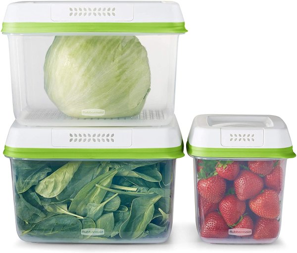Rubbermaid 2114737 FreshWorks Produce Saver, Medium and Large Storage Containers, 6-Piece Set, Clear