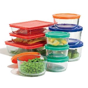 Pyrex 20件套玻璃食物储存盒连彩色盖