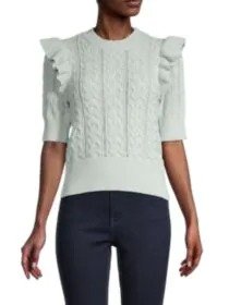 Ruffle Short-Sleeve Cable-Knit Sweater