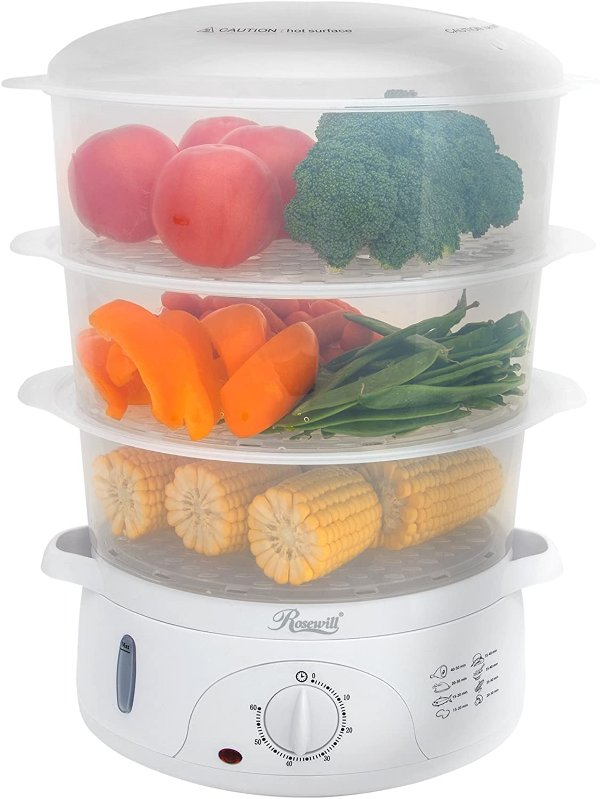 Rosewill BPA-Free, Quart (9L), 3-Tier Stackable Baskets Electric Timer Food, 2.20"x9.25"x15.63", 9.5 qt Steamer