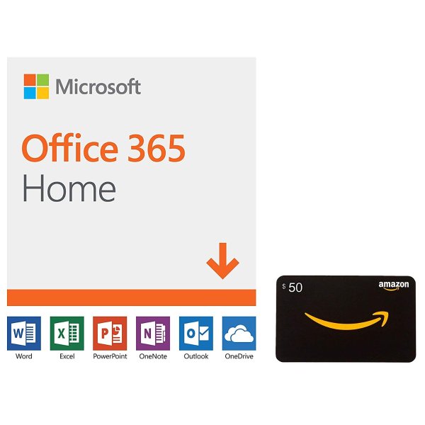 Office 365 Home 12月/6用户 订阅 + $50礼卡