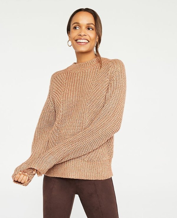 Mixed Ribbed Mock Neck Sweater | Ann Taylor