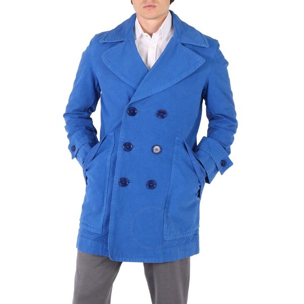 Men's Warm Royal Blue Double-Breasted Cotton Peacoat