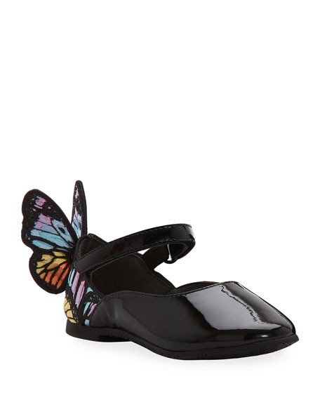 Chiara Patent Leather Embroidered Butterfly-Wing Flats, Toddler