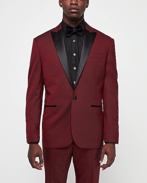 Slim Garnet Red Oxford Wool-blend Stretch Tuxedo Jacket