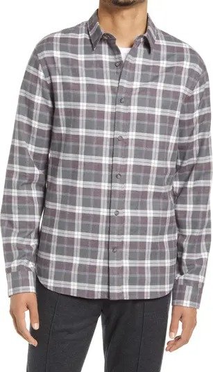 Melange Plaid Cotton Button-Up Shirt