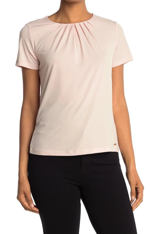 Pleated Neck Short Sleeve Top