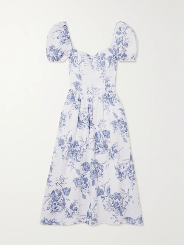 Davila shirred floral-print linen midi dress
