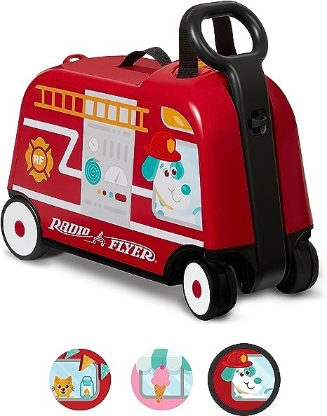 3-in-1 Happy Trav'ler Fire Truck with Lights & Sounds Ride on Toy, Toddler Carry-On Storage, Ages 2-5 Years