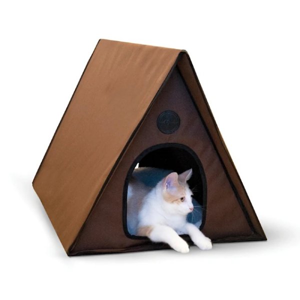 Chocoloate Outdoor Heated A-Frame Cat Bed, 35" L x 20.5" W | Petco