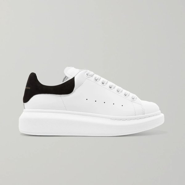 Suede-trimmed leather exaggerated-sole sneakers