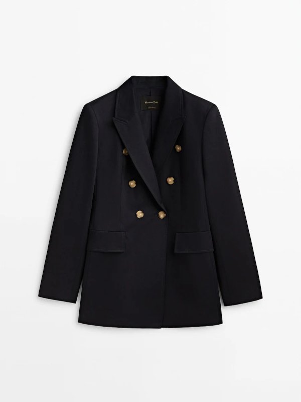 Double-breasted blazer in a cotton and linen blend - Massimo Dutti